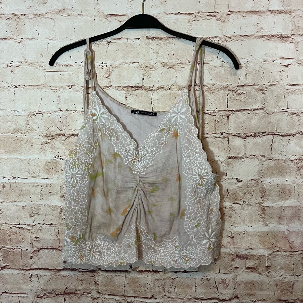 Zara embroidered cami tank top side slit size medium